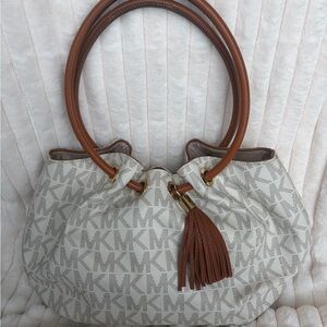 Michael Kors Cream and Brown Shoulder Bag
